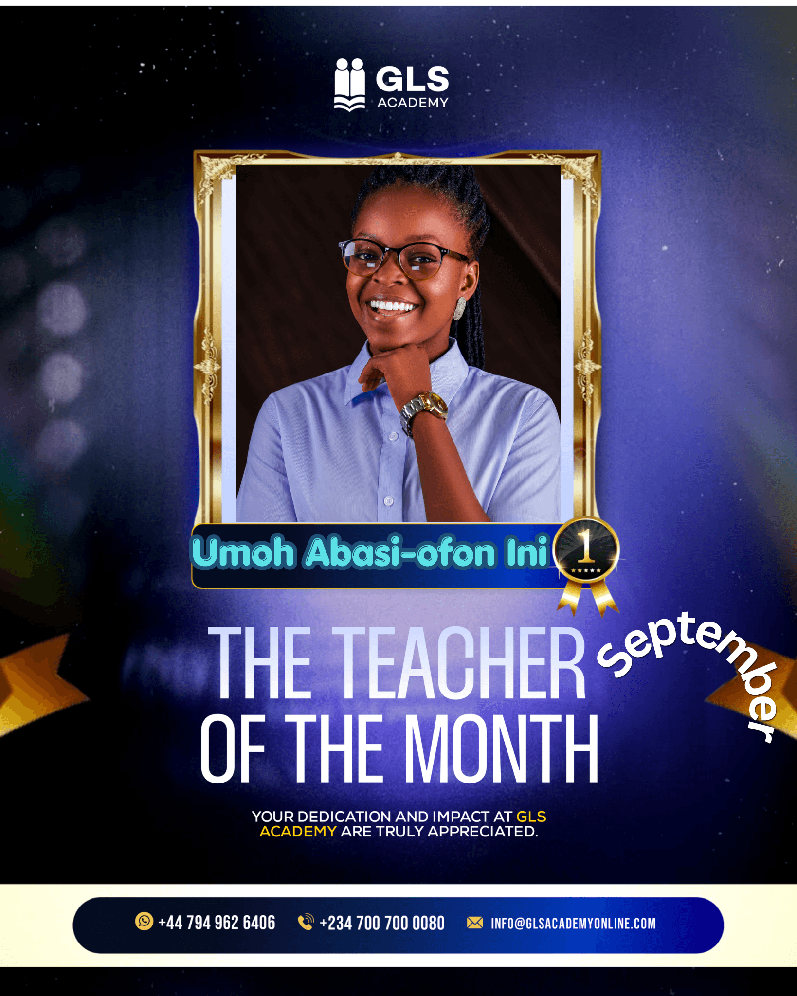 Teacher of the Month announcement for Abasi-ofon Umoh